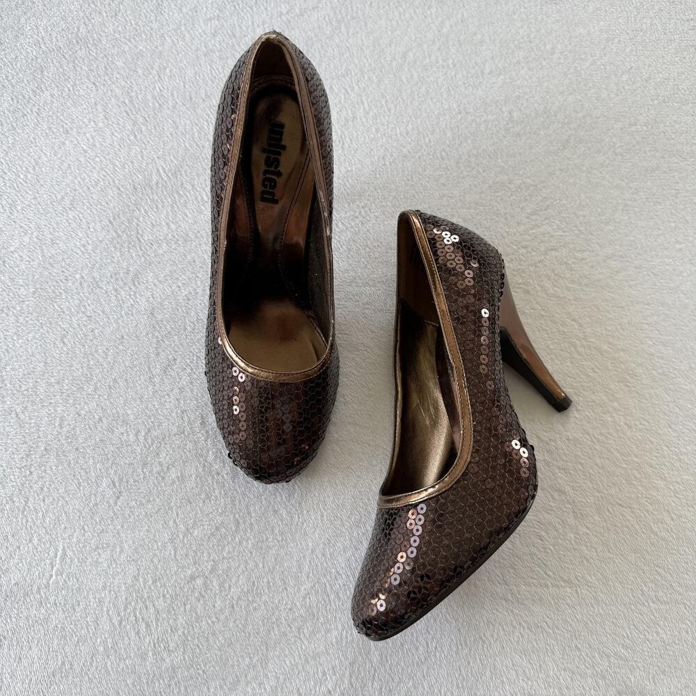 Unlisted Heel Shoes Womens Size 6 Brown Sequin Round Toe Stiletto Pump Party